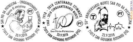 L’annullo del primo giorno e i due previsti per domenica, sempre a San Giovanni Rotondo (Foggia) L’annullo del primo giorno e i due previsti per domenica, sempre a San Giovanni Rotondo (Foggia)